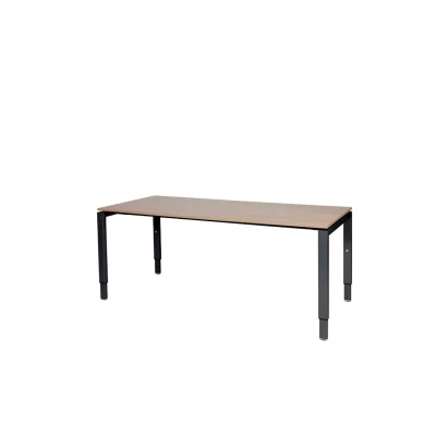 Afbeelding van Domino bureau, hoogte instelbaar (62 85cm) met 180x90cm &#039;zwevend&#039; havana/ kersen licht 25mm blad en zwart (RAL9005) N poot frame