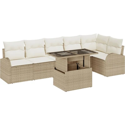 Afbeelding van vidaXL 7 delige Tuin Sofa Set met Kussens Beige Poly Riet