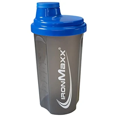 Image de IronMaxx Shaker à protéines Bleu/Gris 700ml avec bouchon rotatif, passoire &amp; échelle de mesure anti fuite, lavable au lave vaisselle sans plastifiant BPA DEHP