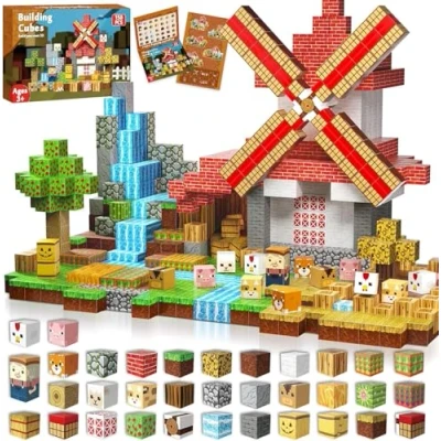 Afbeelding van Goody King magnetische blokken, 150 stuks, constructie, boerderij met windmolen, kubus voor jongens en meisjes, sensorisch speelgoed, STEM, creatief paascadeau