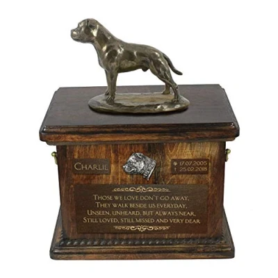 Afbeelding van Persoonlijke urn hond voor Staffordshire Bull Terrier met beeldje