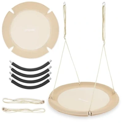 Afbeelding van HyperMotion Balançoire Cigogne Nid, Diamètre 100 cm Beige Boho, Longueur de Corde Réglable, Max. 150 kg