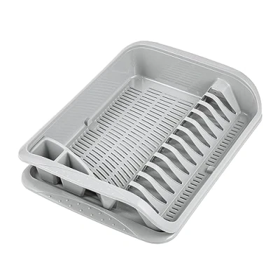 Afbeelding van keeeper Afdruiprek voor servies met lekbak, BPA vrije kunststof, 39,5 x 29,5 8 cm, steen, Nordic Grey