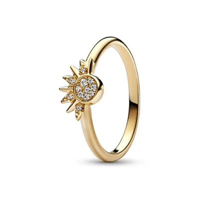 Image de Pandora Moments Bague Céleste Soleil Scintillant en métal plaqué or 14 carats avec zircones cubiques transparentes, taille 50
