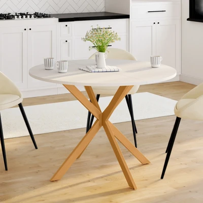 Image de Table à manger ronde 4 6 personnes 110 cm bois et blanc