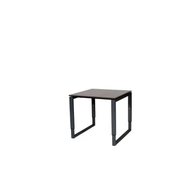 Afbeelding van Domino Plus bureau, hoogte instelbaar (62 85cm) met 80x80cm &#039;zwevend&#039; logan eiken 25mm blad en zwart (RAL9011) O poot frame