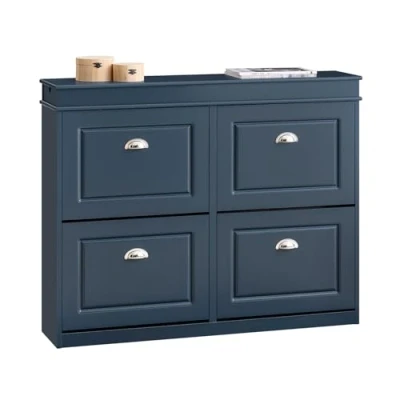 Afbeelding van SoBuy Schoenenrek, schoenenopslag, ingangsmeubels, schoenenkast, schoenenkast met 4 kleppen, 1 lade en haak, 104 x 24 83 cm (lxdxh), Blauw, FSR79 B