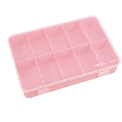 Afbeelding van Craftelier Opbergdoos met 10 vakken voor scrapbooking materialen Wit en roze Afmetingen: 26,5 x 17,8 4,2 cm (10,4 7 inch 1,65 inch).