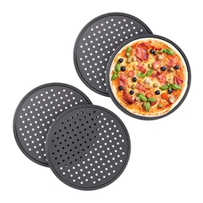 Afbeelding van Relaxdays 8x pizza bakplaat 32 cm rond pizzaplaat bakblik ovenplaat staal set