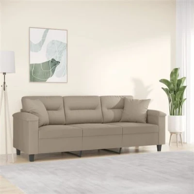 Afbeelding van vidaXL Driezitsbank met kussens 180 cm microvezelstof taupe
