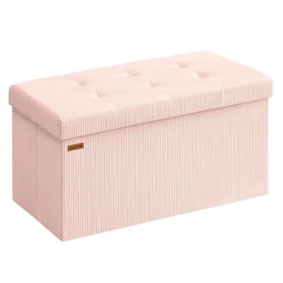 Afbeelding van SONGMICS Voetenbank met opbergruimte, opvouwbare bank, 38 x 76 cm, voetensteun, bedbank, opbergkist, belastbaar tot 300 kg, woonkamer, slaapkamer, hal, pastelroze LSF603R01