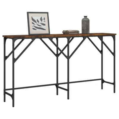 Afbeelding van Wandtafel 140x29x75 cm bewerkt hout gerookt eikenkleurig