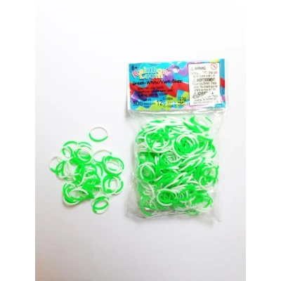 Image de Recharges 300 élastiques Rainbow Loom Bicolor vert blanc silicon