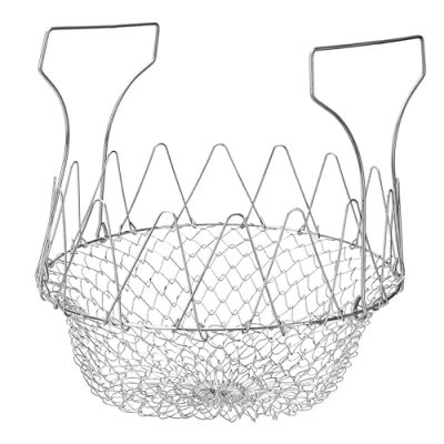 Afbeelding van Belle Vous opvouwbare frietmand van roestvrij staal, keukenzeef, friteusemand mesh voor het koken, stomen en spoelen groenten fruit