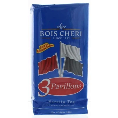 Afbeelding van Bois Cheri Trois Pavilions (vanillesmaak) 500 g losse zwarte thee uit Mauritius