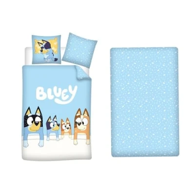 Afbeelding van Aymax Bluey beddengoedset, 3 delig, dekbedovertrek 140 x 200 cm + kussensloop 65 hoeslaken 90 cm, 100% polykatoen