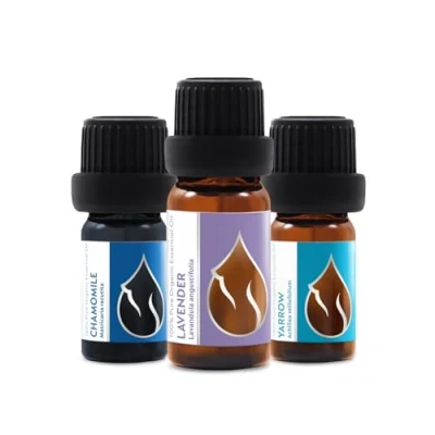 Afbeelding van Set biologische etherische oliën &quot;ontspannend&quot; lavendel (10 ml) + kamille (5 duizendblad 100% zuiver en natuurlijk onverdund therapeutische kwaliteit familieboerderij 3 stuks