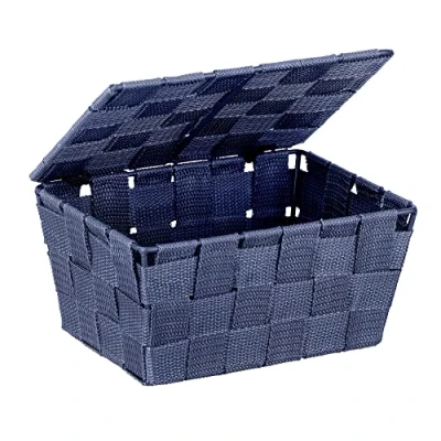 Afbeelding van Wenko Adria opbergmand met deksel, donkerblauw badmand van polypropyleen, donkerblauw, 19 x 10 14 cm