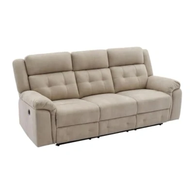 Afbeelding van Vente unique Elektrische driezitsrelaxbank van beige microvezel ORTIANO L 223 cm x H 102 D 97