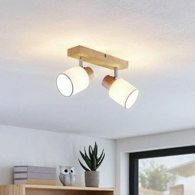 Afbeelding van Lindby buitenspot 2lichts hout, stof H: 18 cm E14 licht wit