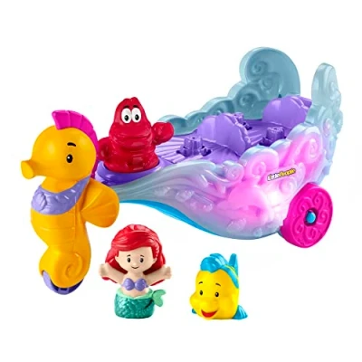 Afbeelding van Fisher Price Little People Disney Princess Ariel lichtgevende marinekoets speelset met koets en figuren Flounder speelgoed voor kinderen 18 maanden HMX83