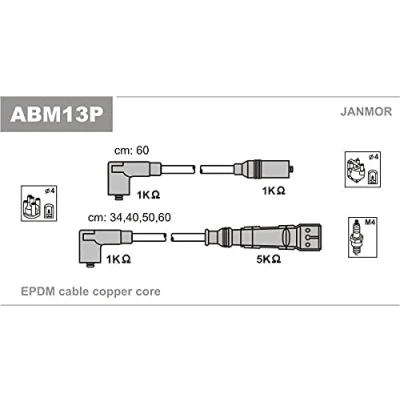 Afbeelding van JANMOR ABM13P Bougiekabelset VOLKSWAGEN: Golf 3, 4 Cabrio, 3 Cabrio