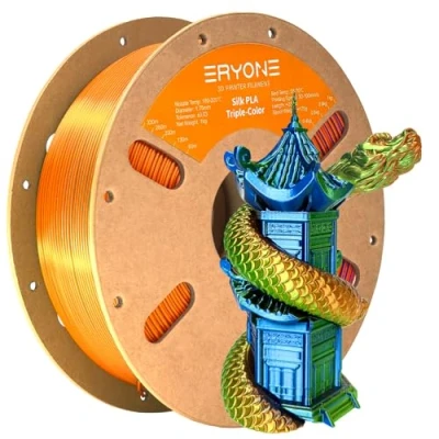 Afbeelding van ERYONE Silk driekleurig PLA draad, 1,75 mm, FDM 3D printerdraad, 1 kg, maatnauwkeurigheid +/ 0,03 zijde oranje, blauw en groen