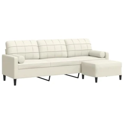 Image de vidaXL Canapé à 3 places avec repose pieds Crème 210 cm Velours3278285