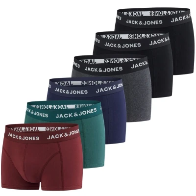 Afbeelding van JACK &amp; JONES Set van 6 basic boxershorts voor heren, katoen, zwart, rood, groen, blauw, grijs, S, M, L, XL, XXL, 3XL, 4XL, 5XL, 6XL, 7XL, 8XL, 2 stuks., 5XL