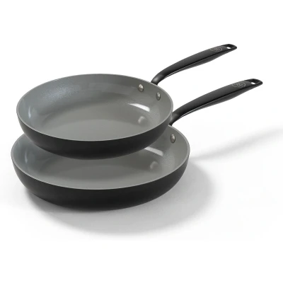 Afbeelding van BE Living Koekenpannenset Ø 24 &amp; 28 cm Keramische Koekenpannen PFAS vrije Koekenpan inductie Geschikt voor alle warmtebronnen Zwart