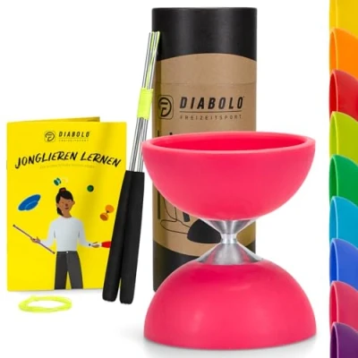 Afbeelding van Diabolo Freizeitsport Basic jongleerset (roze) met aluminium staafjes, reservekoord, handleiding (mogelijk niet beschikbaar in het Nederlands), perfect voor kinderen, beginners en