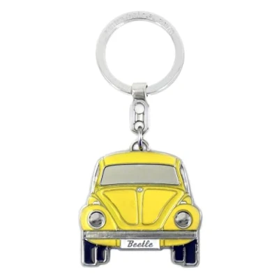 Afbeelding van BRISA VW Collection Volkswagen Emaille sleutelhanger met ring, accessoire voor in lieveheersbeestje/kever design (voor/geel)