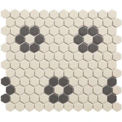 Afbeelding van The Mosaic Factory London Hexagon Kensington White/Black 2,3x2,6 cm