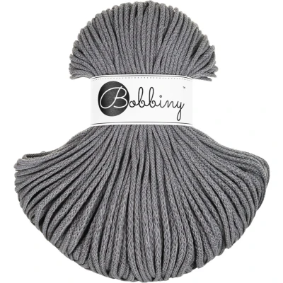Afbeelding van Bobbiny Gevlochten macramé koord junior 3 mm, 100% gerecycled katoen (steengrijs) 100 m