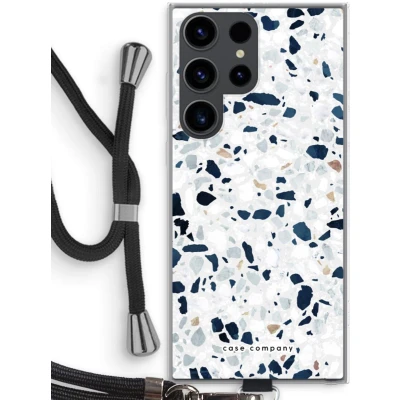 Afbeelding van Case Company® hoesje met Koord geschikt voor Samsung Galaxy S23 Ultra Terrazzo N1 Telefoonhoesje Zwart Bescherming aan alle Kanten en Over de Schermrand