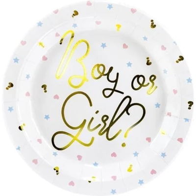 Afbeelding van Gender Reveal Borden 23cm 6 stuks babyshower Boy or Girl?