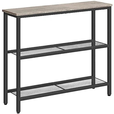 Afbeelding van HOOBRO Smalle consoletafel met 2 planken, salontafel, metalen frame, industrieel design, voor hal, entree, woonkamer, slaapkamer en kantoor, grijs zwart EBG73XG01