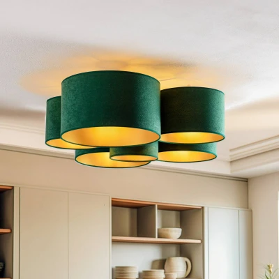 Afbeelding van Euluna Lodge plafondlamp, 6 lamps, groen/goud