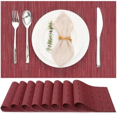 Afbeelding van Myir JUN Platsets, tafelmatten voor binnen en buiten, wasbaar, antislip, hittebestendig, tafelkleden, stoffen placemat (rood, 8 stuks)