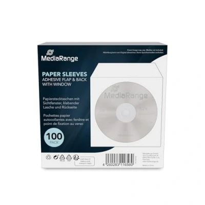 Afbeelding van MediaRange CD/DVD Papier Hoesjes Venster Plakstrip op Flap en Rugzijde 100 Stuks