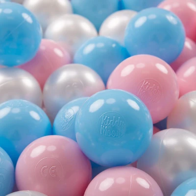 Afbeelding van KiddyMoon 50 ∅ 7cm kinderballen speelballen voor ballenbad baby plastic ballen made in eu, blauw/poederkleurig roze/parelmoer