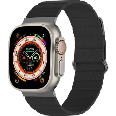 Afbeelding van imoshion Magnetisch lederen bandje voor de Apple Watch Series 1 t/m 10 / SE Ultra (2) (44/45/46/49 mm) Zwart