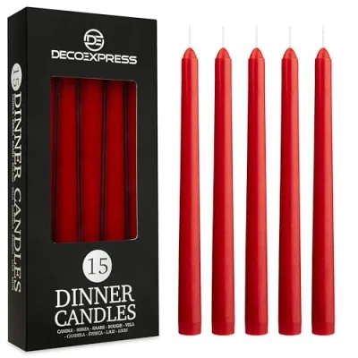 Afbeelding van lange kaarsenset, witte of gekleurde 10, 15, 50 kaarsen, 25 cm, levensduur, 8 uur Dripless (rood, 15 stuks)