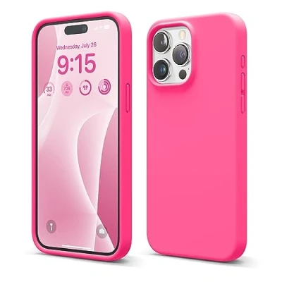 Afbeelding van elago Vloeibare siliconen telefoonhoes compatibel met iPhone 15 Pro Max, hoogwaardig, integrale bescherming, 4 laags schokbestendige structuur, zachte microvezel anti kras voering, levendig roze