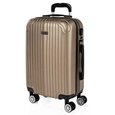 Afbeelding van ITACA trolley koffers, ABS Harde buitenbekleding, bestendig en licht. Telescopische handgreep, 2 handvatten, 4 wielen. Geïntegreerd slot. Lage kosten, klein, gemiddeld, groot, Champagne