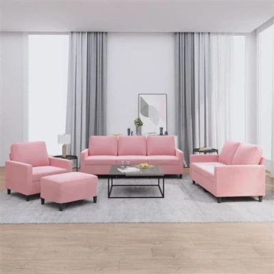 Image de vidaXL Ensemble de canapés 4 pcs avec coussins Rose Velours