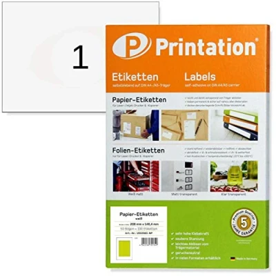 Afbeelding van Printation 6135 8690 A5 verzendetiketten 210 x 148 mm wit 50 zelfklevende adresetiketten op vellen DIN DHL etiketten pakketetiketten