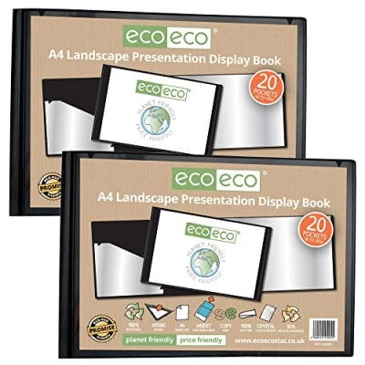 Afbeelding van eco Set van 2 displays A4 50% gerecycled 20 hoezen liggend formaat zwart met kunststof Eco095 x