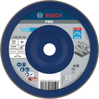 Image de BOSCH 2608607342 disque à lamelles X571 Best for Metal, diamètre 180 mm, grain 40, type droit