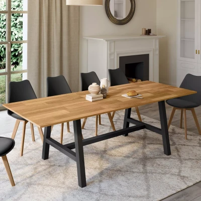Image de Table à manger extensible rectangle MADELEINE 6 10 personnes bois et noir 160 240 cm